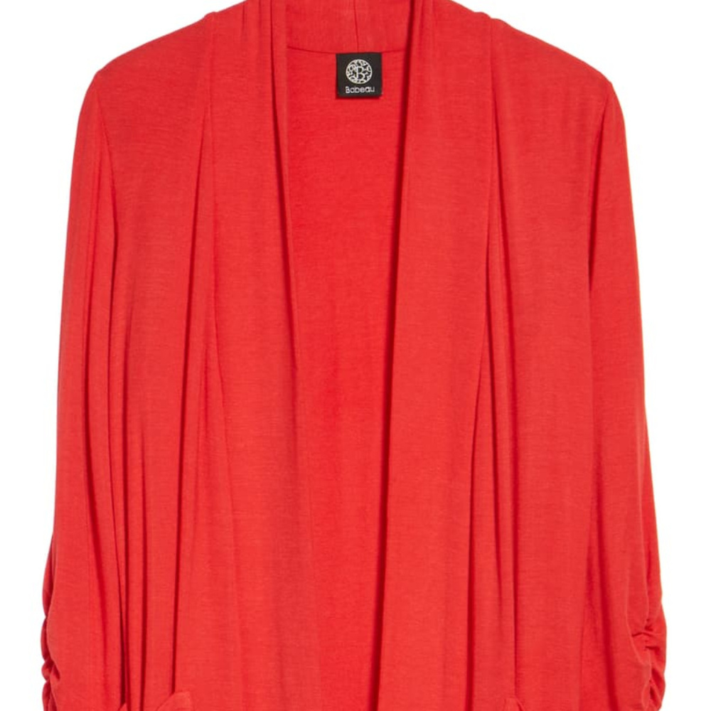 Bobeau Ruched Sleeve Cardigan
